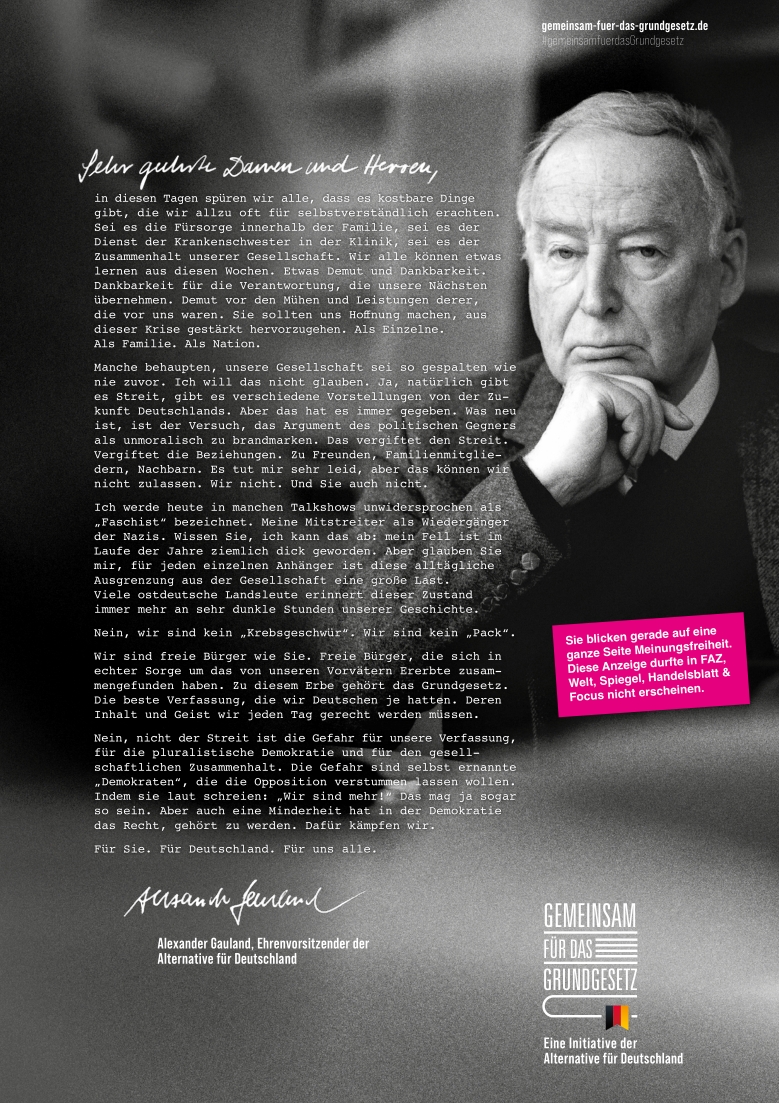 Zeitungsanzeige der AfD: Gemeinsam für das Grundgesetz
